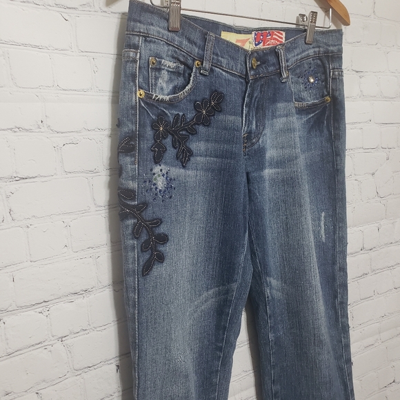 7FAM Sz 28 Floral & Rhinestone Embellished Jeans - Picture 6 of 16